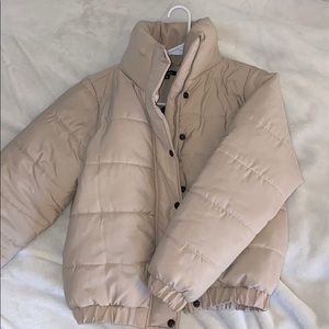 Boohoo beige mini puffer jacket